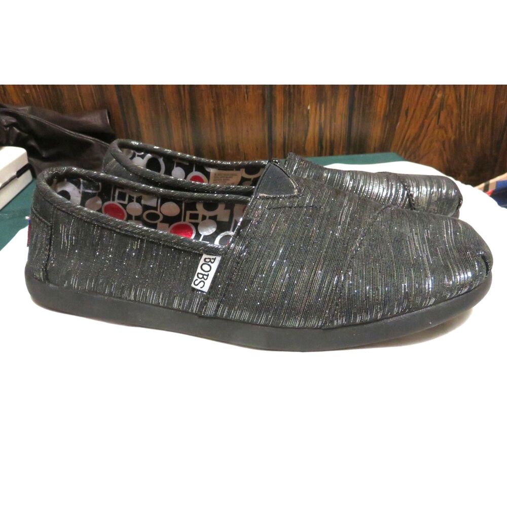 Bobs Skechers Friday Night Shoes Womens 9.5 Black Sparkle Loafers Slip On